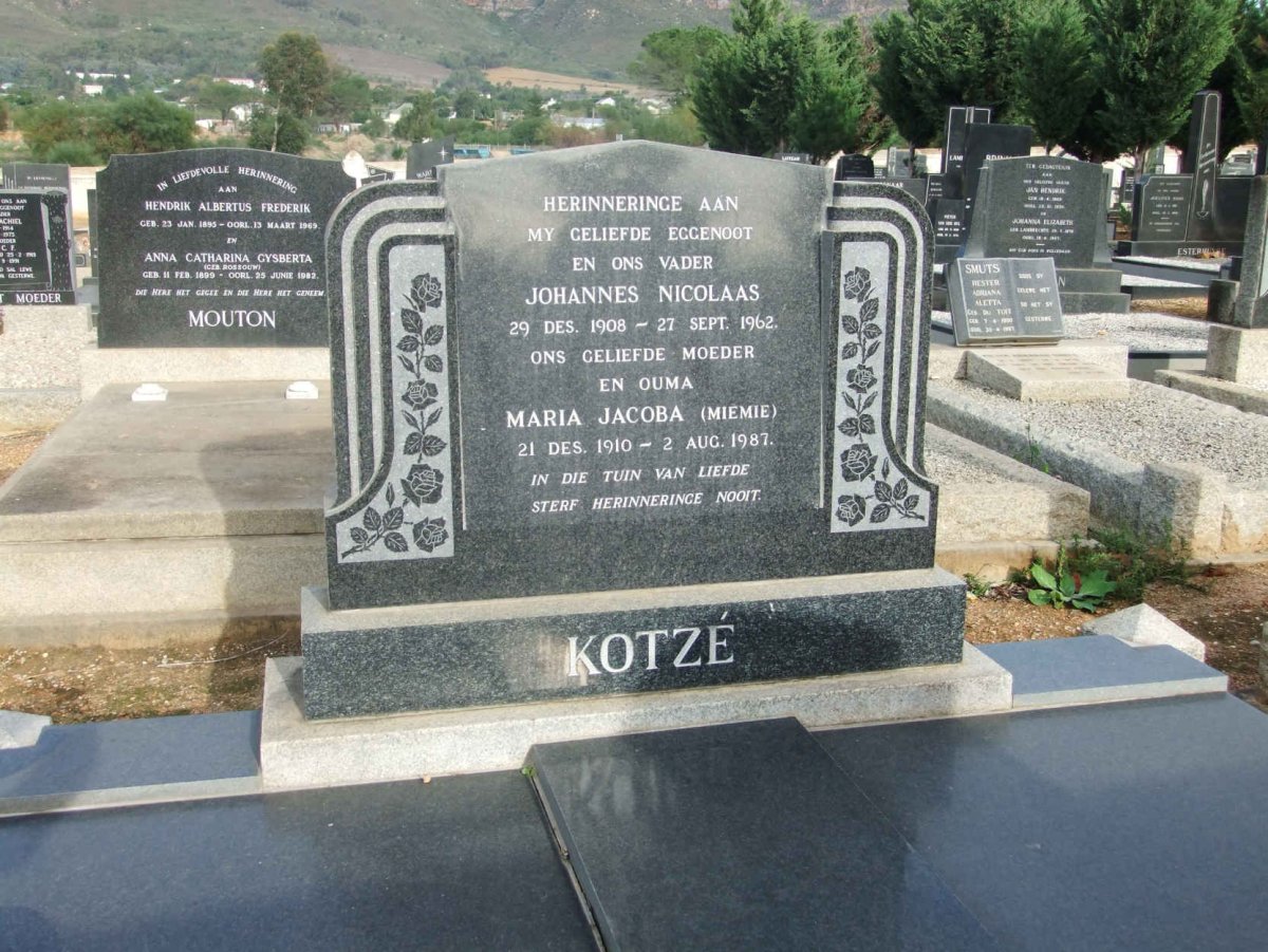 KOTZE Johannes Nicolaas 1908-1962 &amp; Maria Jacoba 1910-1987