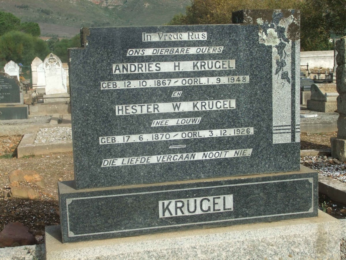 KRUGEL Andries H. 1867-1948 &amp; Hester W. LOUW 1870-1926