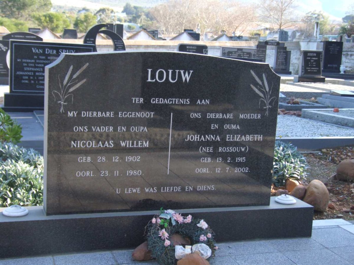 LOUW Nicolaas Willem 1902-1980 &amp; Johanna Elizabeth ROSSOUW 1915-2002