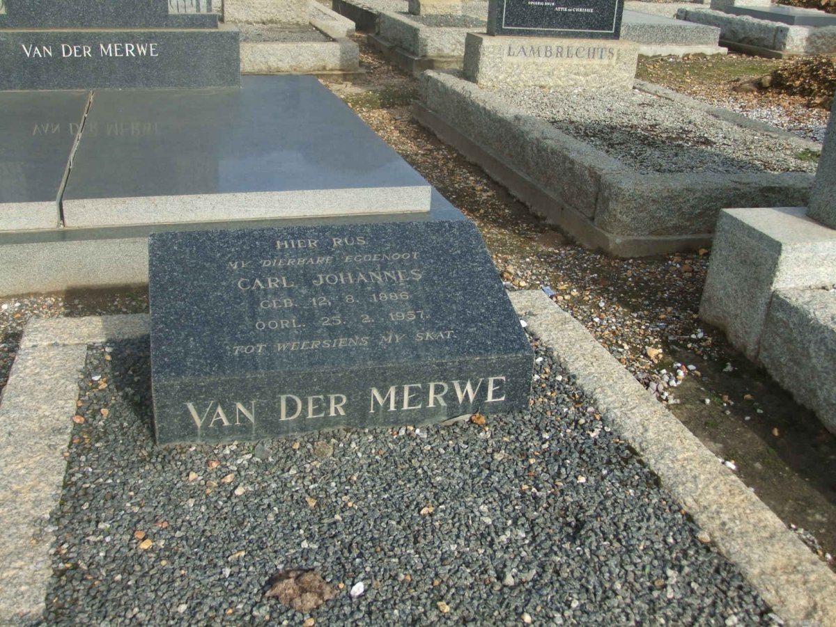 MERWE Carl Johannes, van der 1886-1957