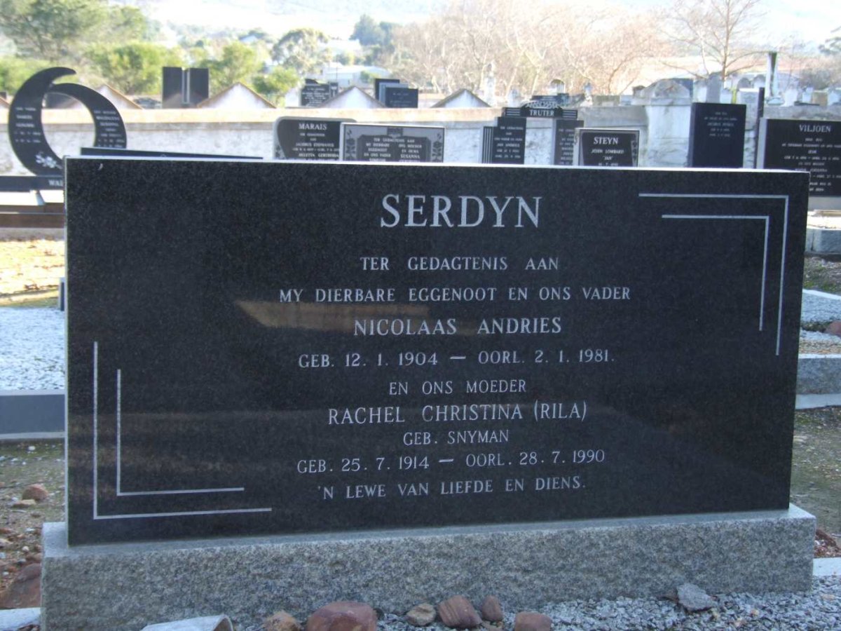 SERDYN Nicolaas Andries 1904-1981 &amp; Rachel Christina SNYMAN 1914-1990