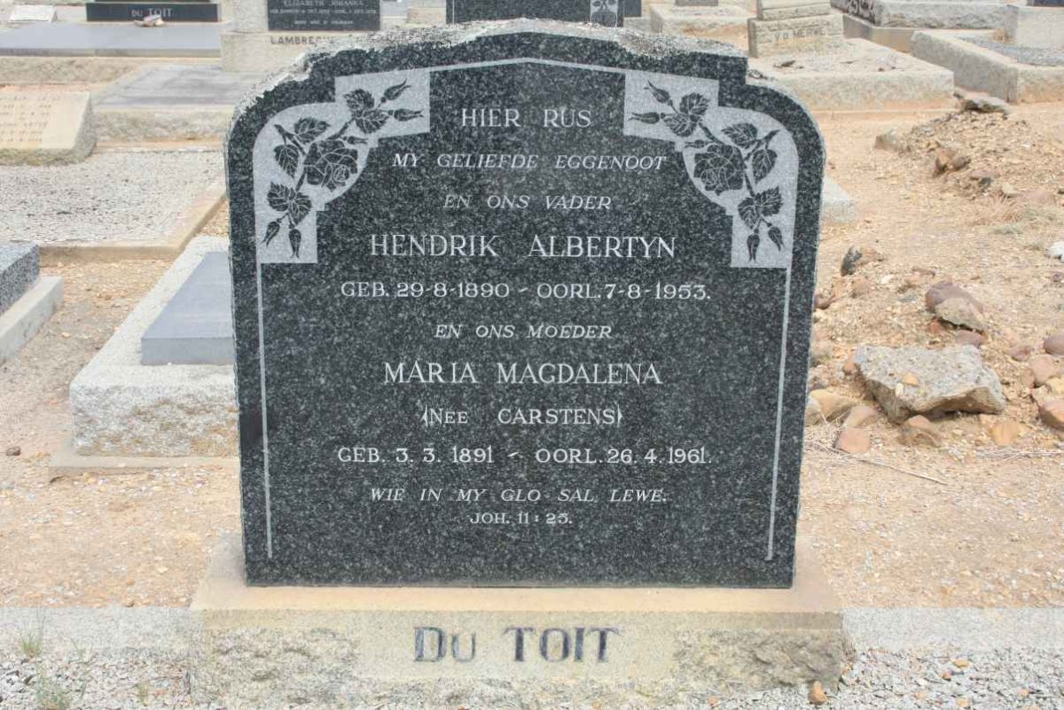 TOIT Hendrik Albertyn, du 1890-1953 &amp; Maria Magdalena CARSTENS 1891-1961
