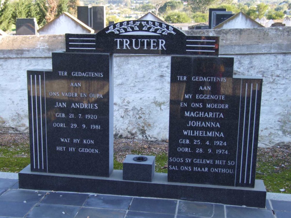 TRUTER Jan Andries 1920-1981 &amp; Magharita Johanna Wilhelmina 1924-1974
