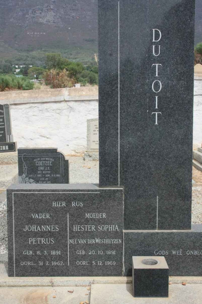 TOIT Johannes Petrus, du 1891-1962 &amp; Hester Sophia VAN DER WESTHUYZEN 1891-1969