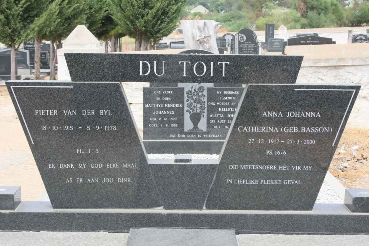 TOIT Pieter van der Byl, du 1915-1978 &amp; Anna Johanna Catherina BASSON 1917-2000