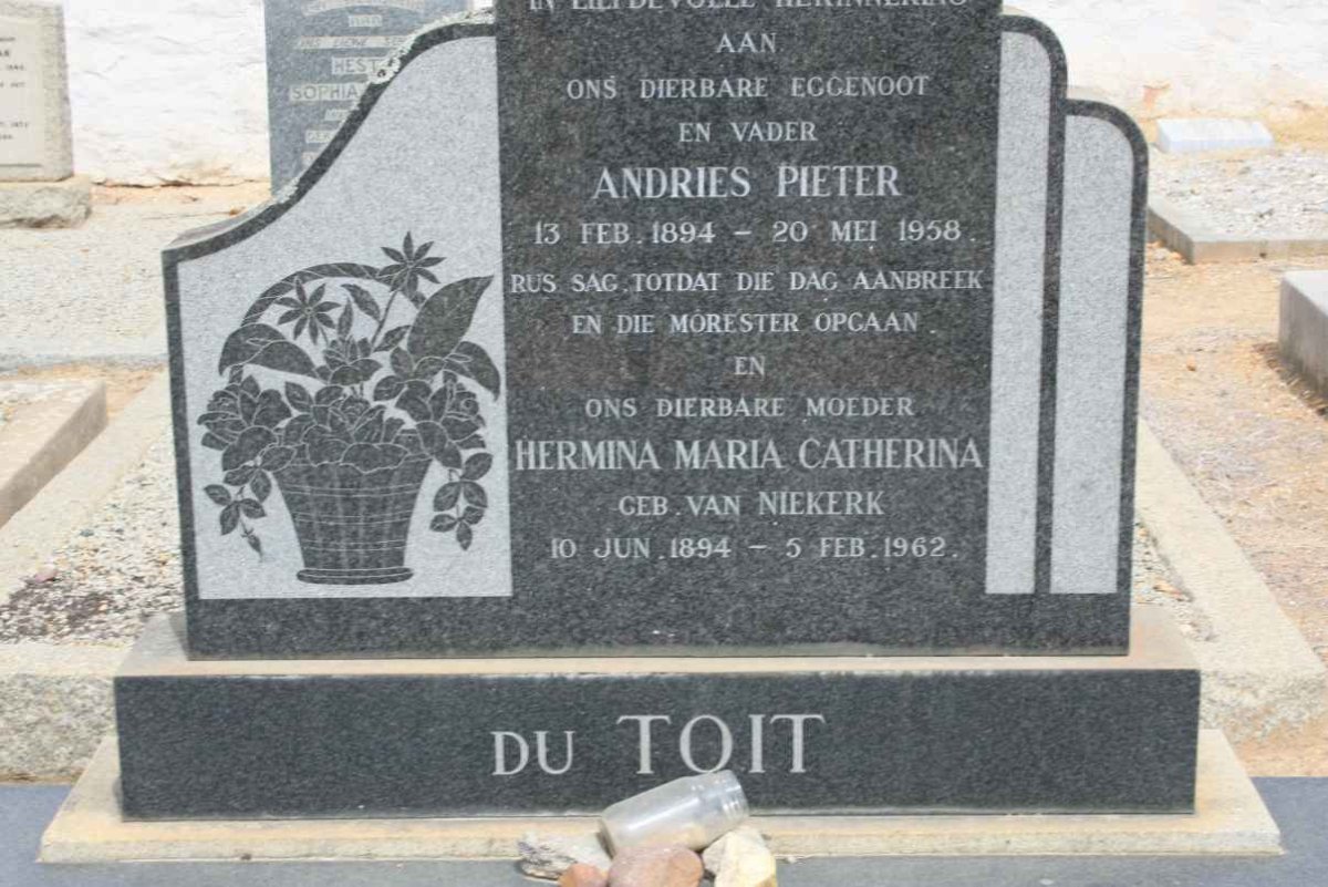 TOIT Andries Pieter, du 1894-1958 &amp; Hermina Maria Catherina VAN NIEKERK 1894-1962