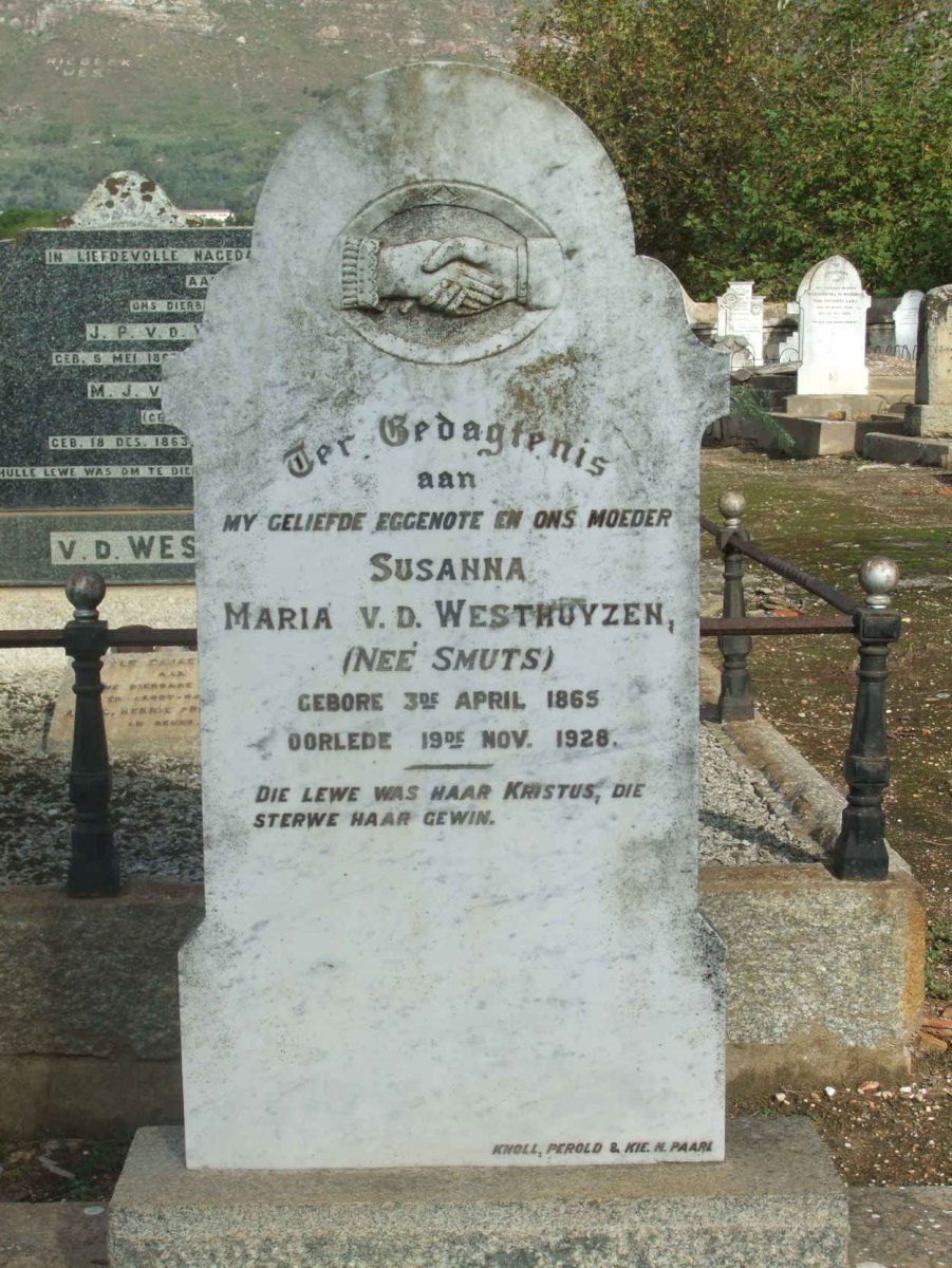 WESTHUYZEN Susanna Maria, v.d. nee SMUTS 1865-1928