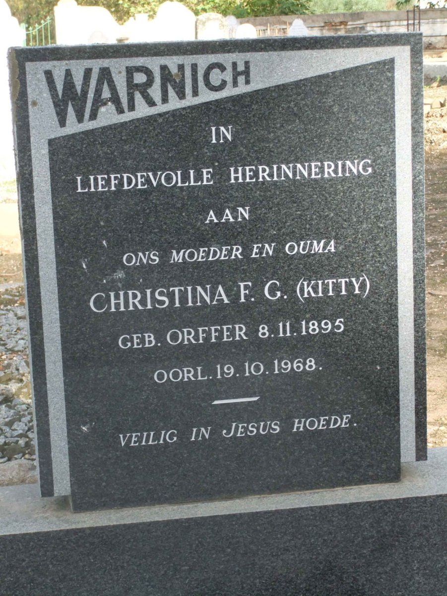 WARNICH Christina F.G. nee ORFFER 1895-1968