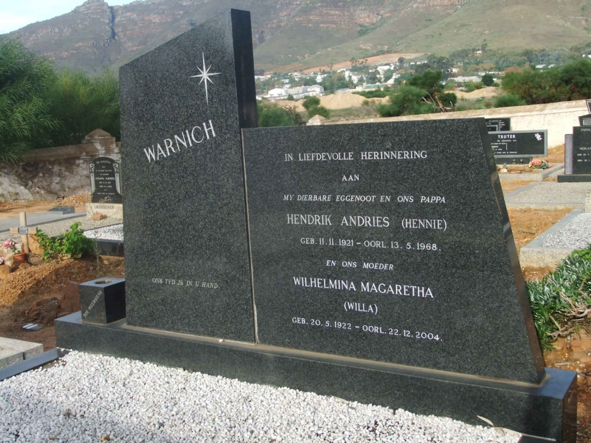 WARNICH Hendrik Andries 1921-1968 &amp;  Wilhelmina Margaretha 1922-2004
