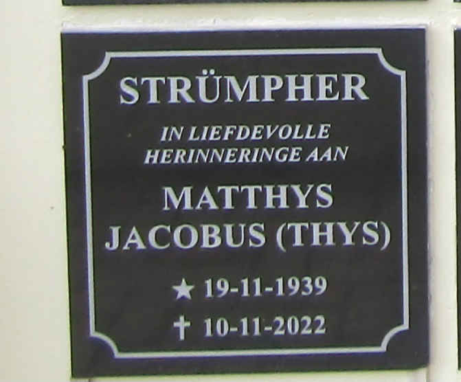 STRUMPER Matthys Jacobus 1939-2022