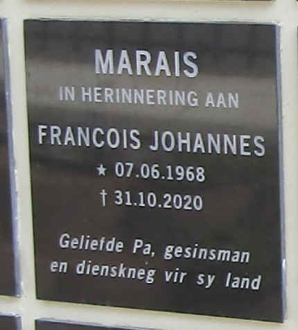 MARAIS Francois Johannes 1968-2020