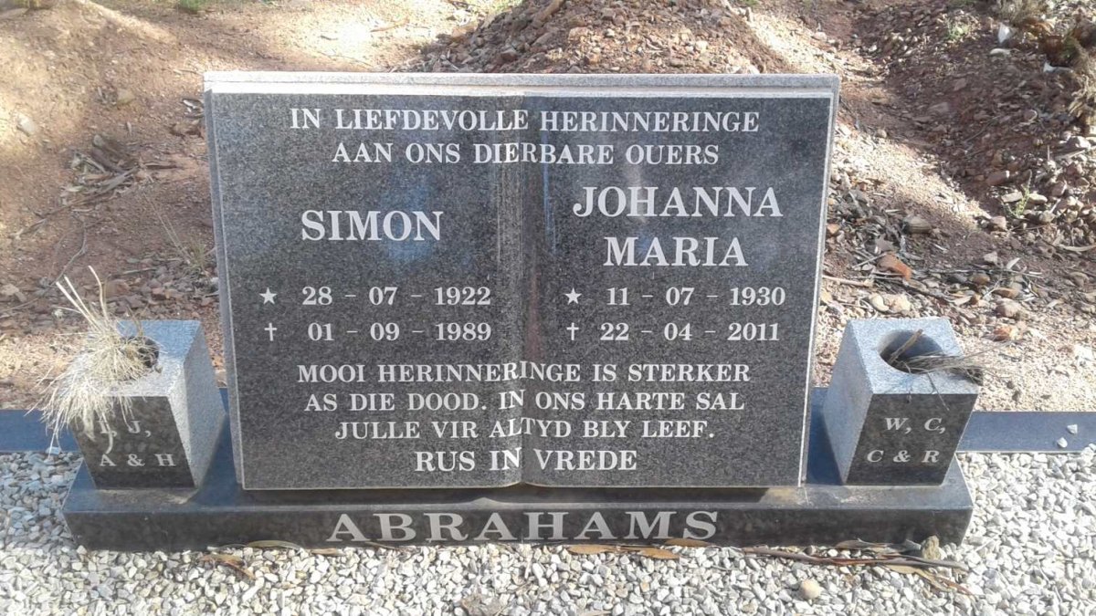 ABRAHAMS Simon 1922-1989 &amp; Johanna Maria 1930-2011