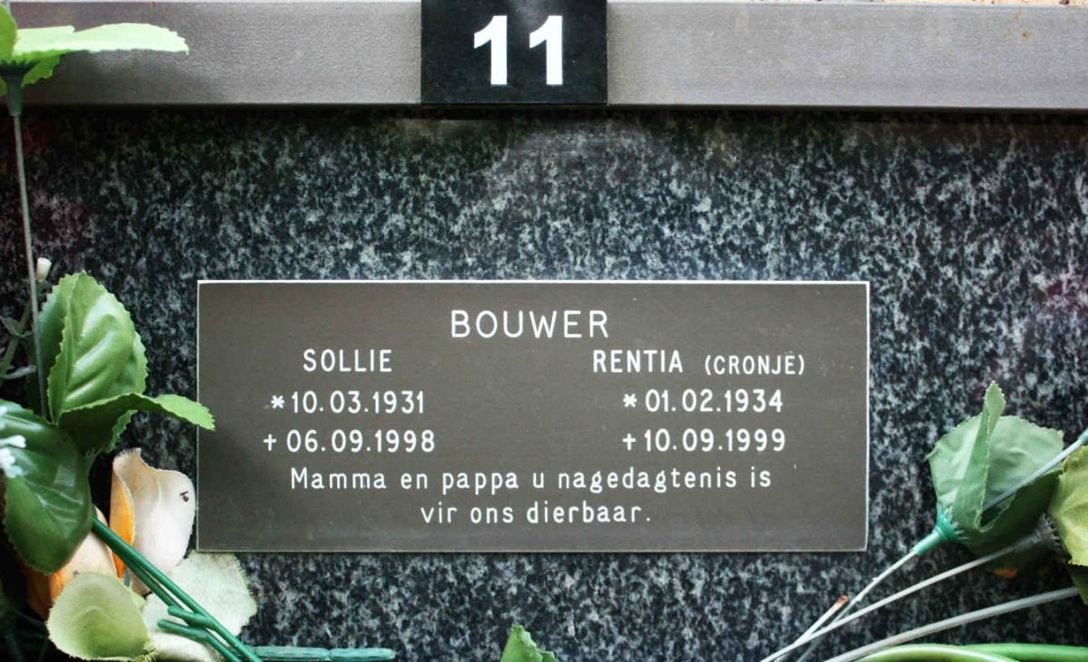 BOUWER Sollie 1931-1998 &amp; Rentia CRONJÉ 1934-1999