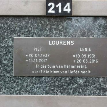 LOURENS Piet 1932-2017 &amp; Lenie 1931-2016