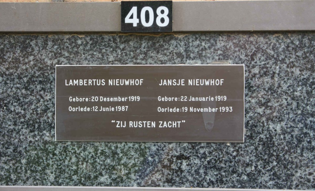 NIEUWHOF Lambertus 1919-1987 &amp; Jansje 1919-1993