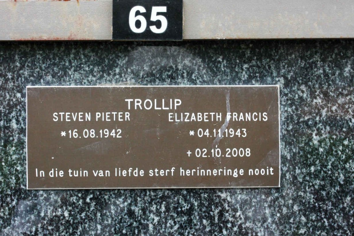 TROLLIP Steven Pieter 1942- &amp; Elizabeth Francis 1943-2008