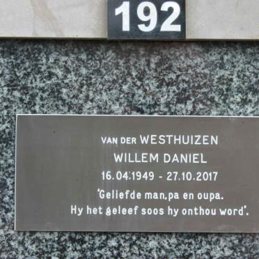 WESTHUIZEN Willem Daniel, van der 1949-2017
