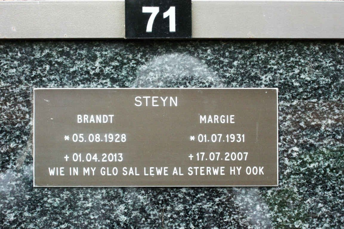 STEYN Brandt 1928-2013 &amp; Margie 1931-2007