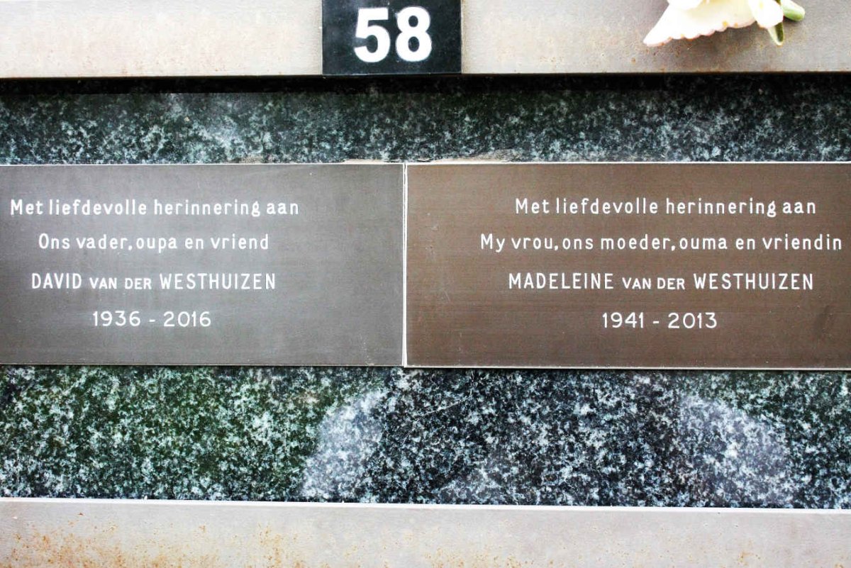 WESTHUIZEN David, van der 1936-2016 &amp; Madeleine 1941-2013