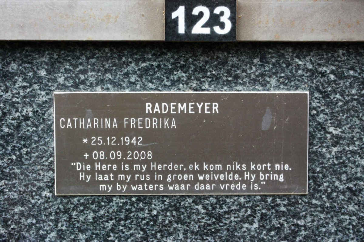 RADEMEYER Catharina Fredrika 1942-2008