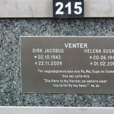 VENTER Dirk Jacobus 1943-2009 &amp; Helena Susanna 1945-2016