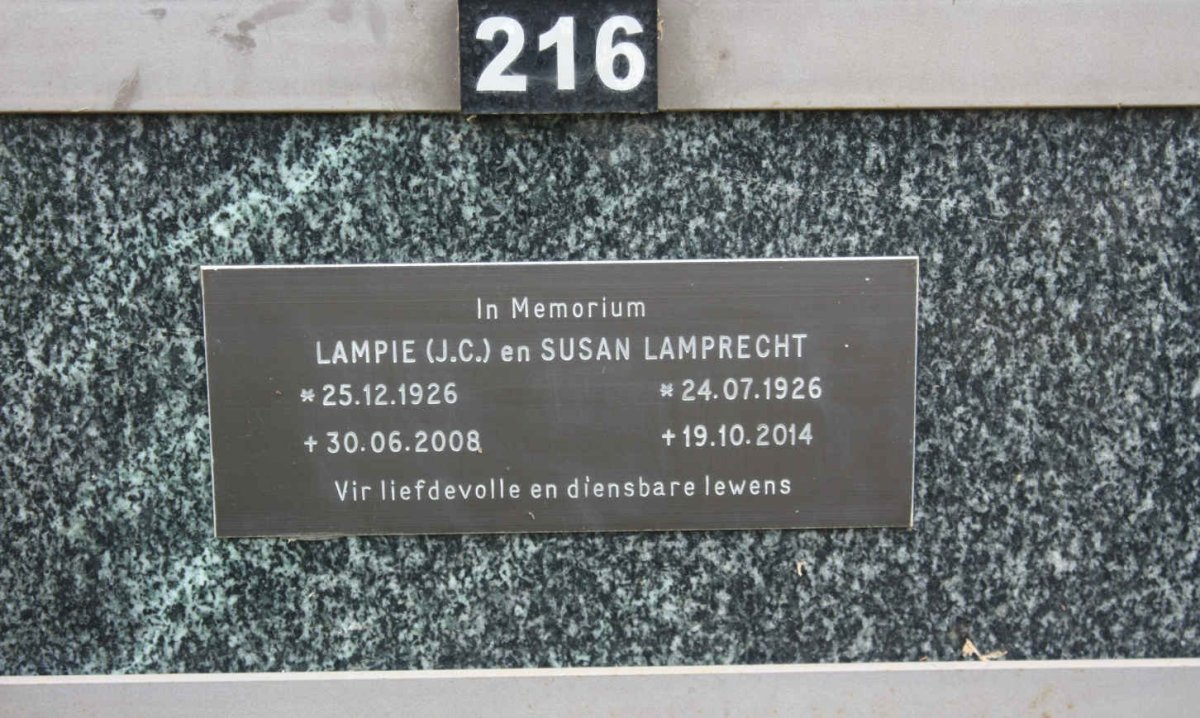 LAMPRECHT J.C. 1926-2008 &amp; Susan 1926-2014