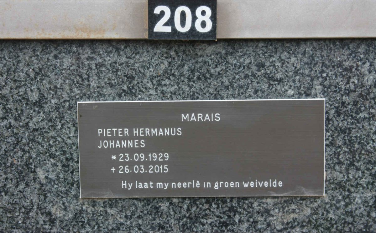 MARAIS Pieter Hermanus Johannes 1929-2015