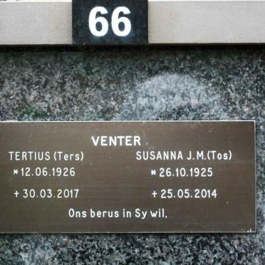 VENTER Tertius 1926-2017 &amp; Susanna J.M. 1925-2014