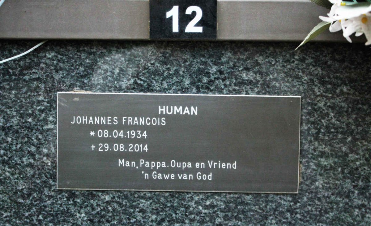 HUMAN Johannes Francois 1934-2014