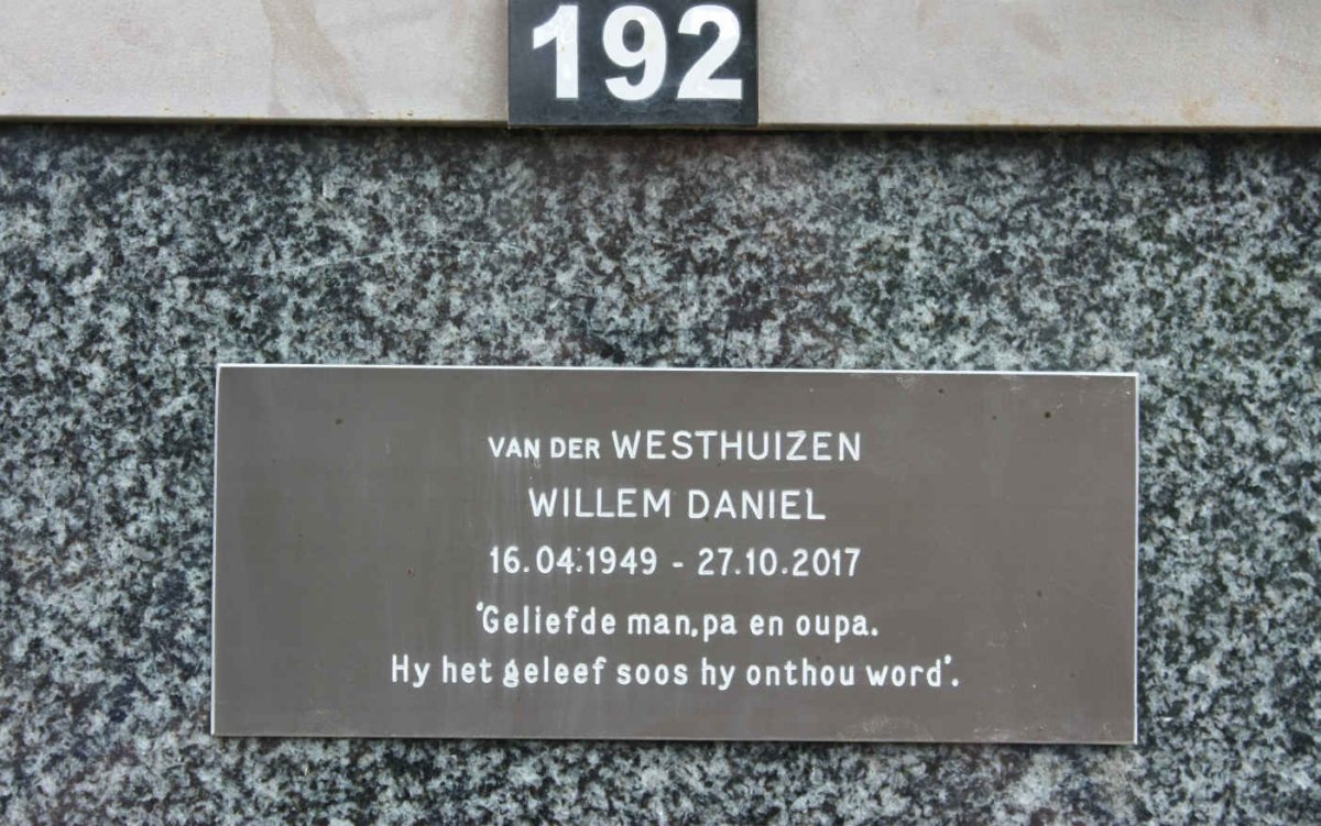 WESTHUIZEN Willem Daniel, van der 1949-2017