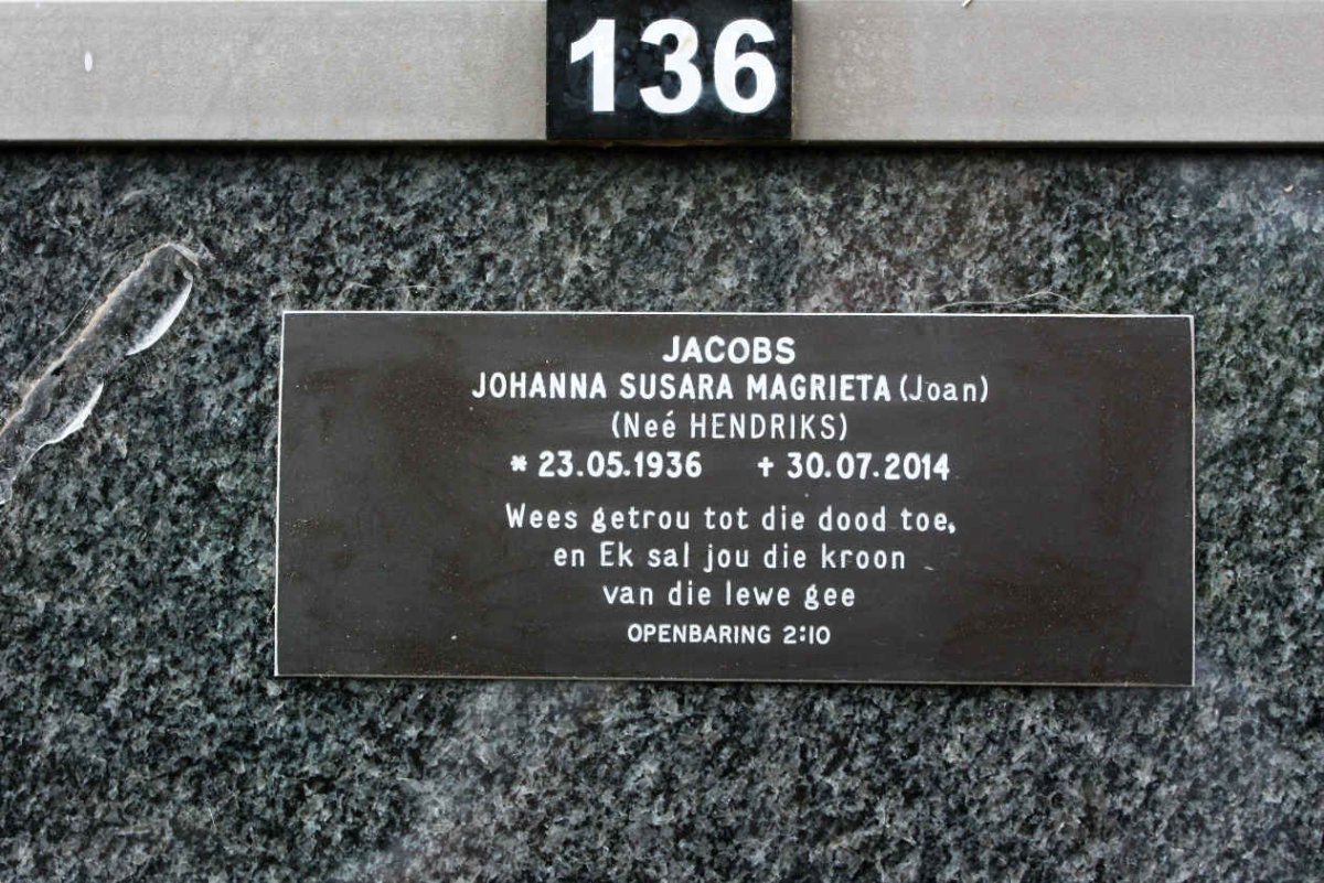 JACOBS Johanna Susara Magrieta nee HENDRIKS 1936-2014