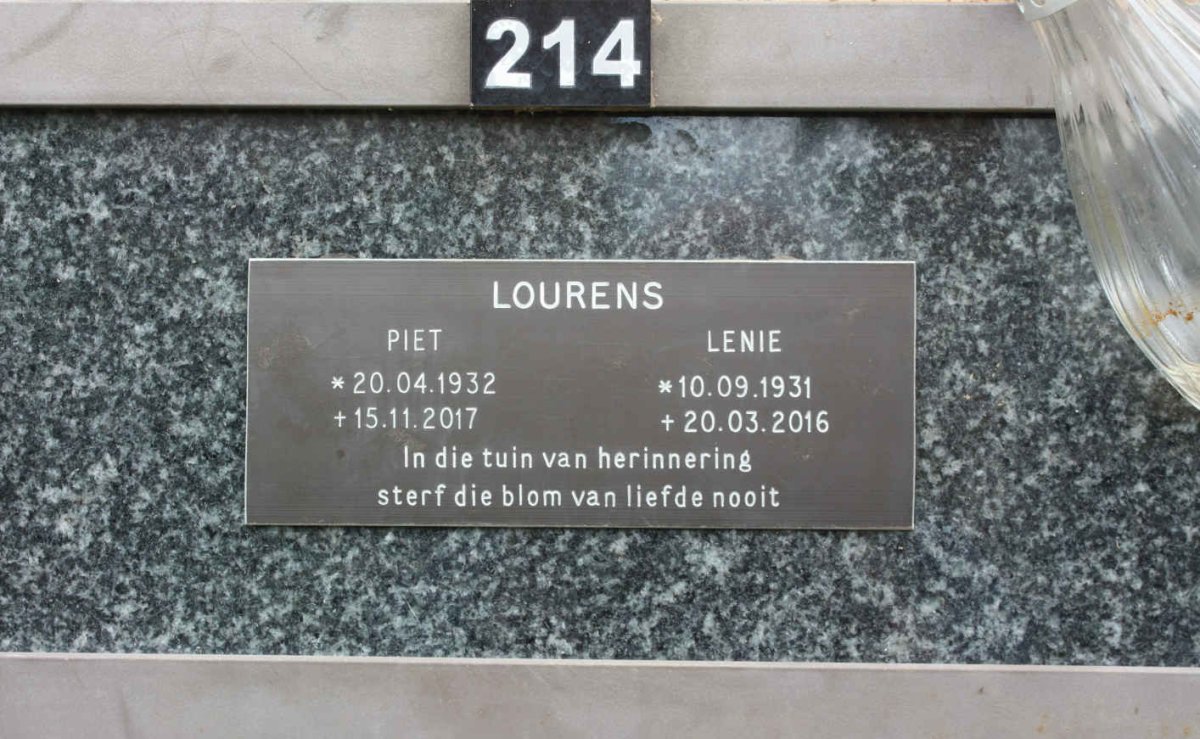 LOURENS Piet 1932-2017 &amp; Lenie 1931-2016