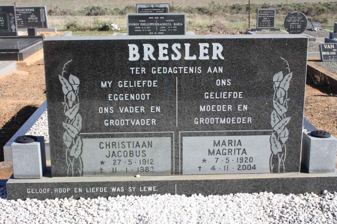 BRESLER Christiaan Jacobus 1912-1983 &amp; Maria Magrita 1920-2004