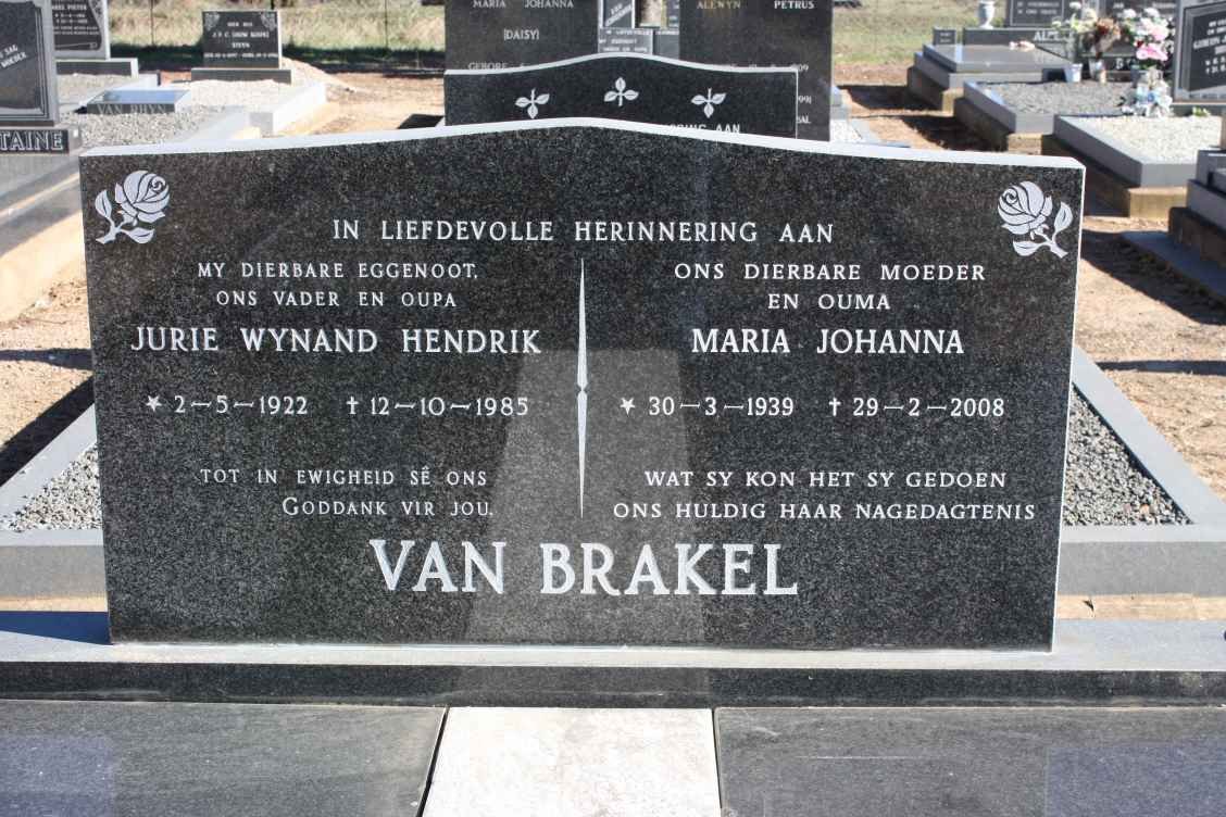 BRAKEL Jurie Wynand Hendrik, van 1922-1985 &amp; Maria Johanna 1939-2008