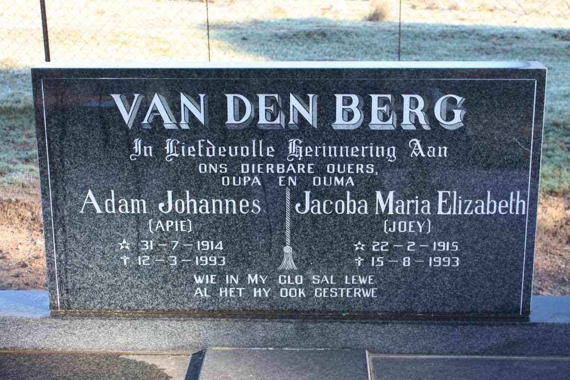 BERG Adam Johannes, van den 1914-1993 &amp; Jacoba Maria Elizabeth 1915-1993