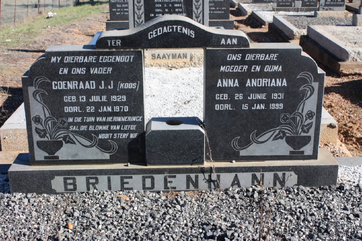 BRIEDENHANN Coenraad J.J. 1929-1970 &amp; Anna Andriana 1931-1999
