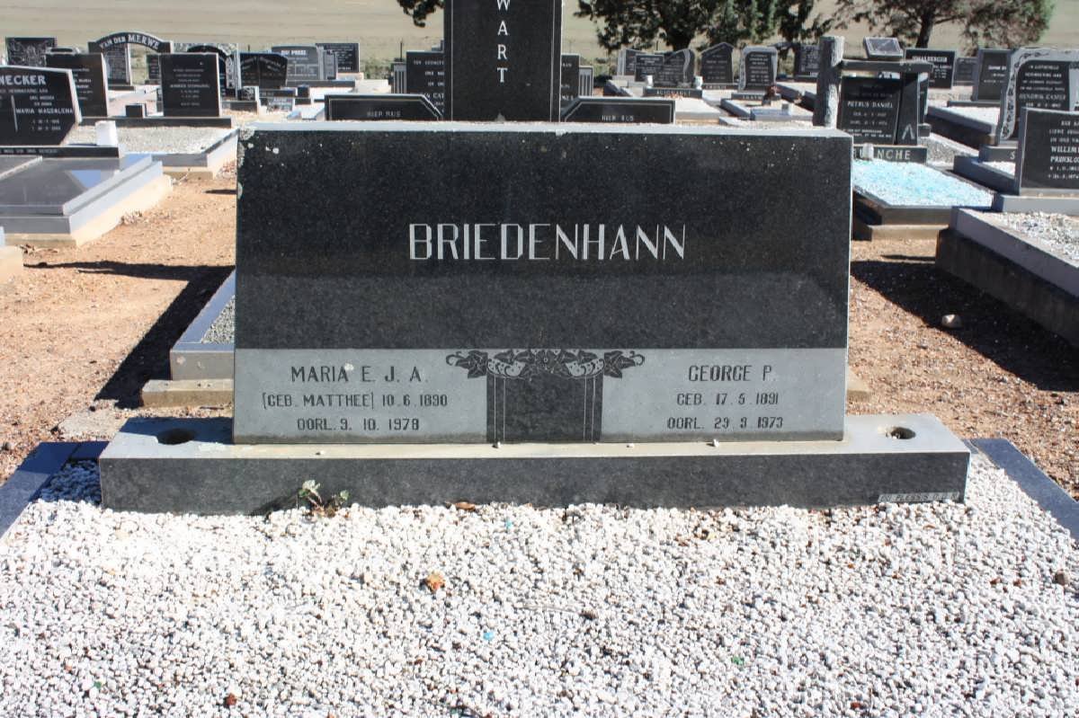 BRIEDENHANN George P. 1891-1973 &amp; Maria E.J.A. MATTHEE 1890-1978