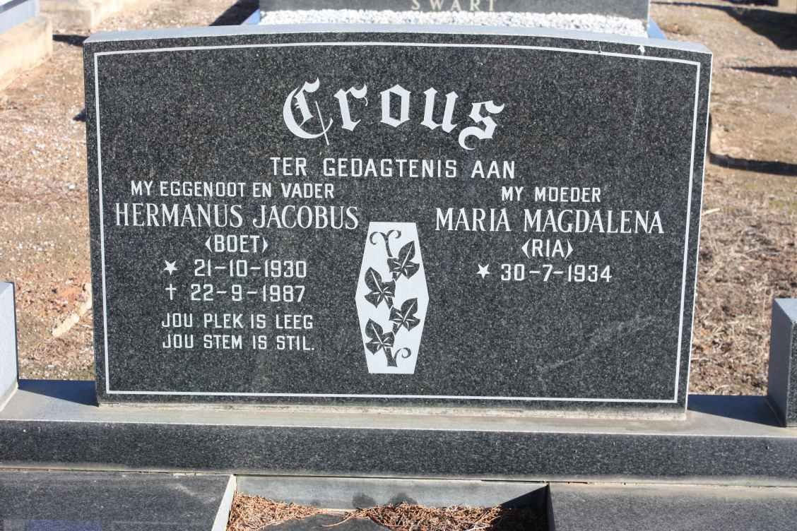 CROUS Hermanus Jacobus 1930-1987 &amp; Maria Magdalena 1934-