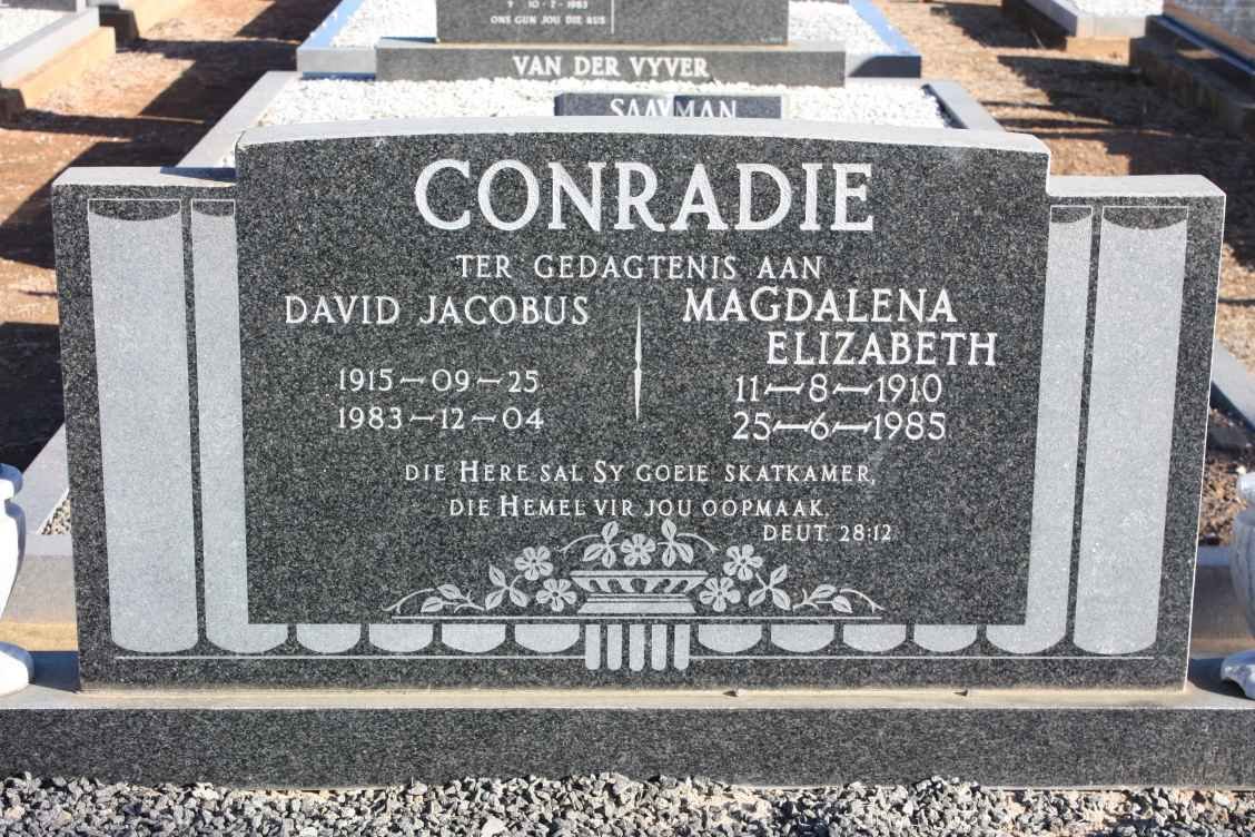 CONRADIE David Jacobus 1915-1983 &amp; Magdalena Elizabeth 1910-1985