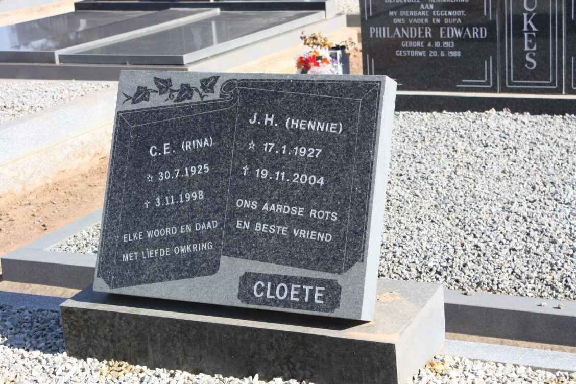 CLOETE J.H. 1927-2004 &amp; C.E. 1925-1998