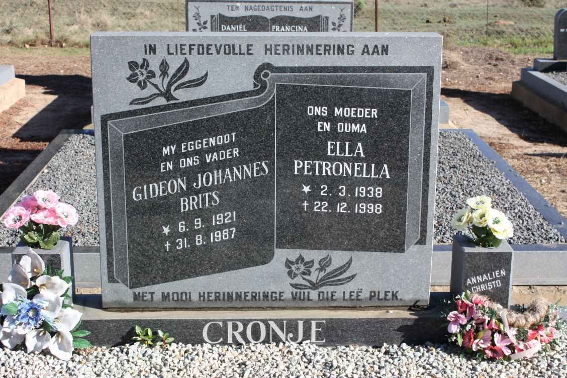 CRONJE Gideon Johannes Brits 1921-1987 &amp; Ella Petronella 1938-1998