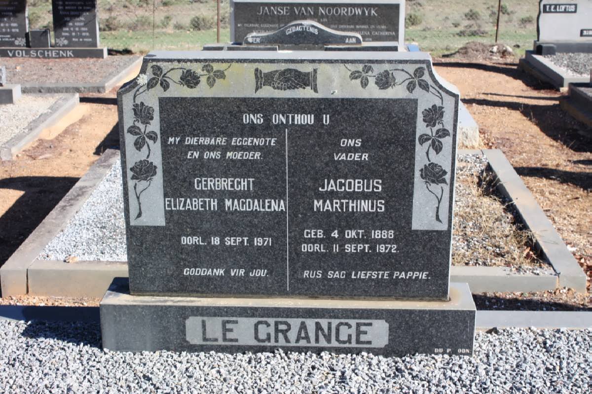 GRANGE Jacobus Marthinus, le 1888-1972 &amp; Gerbrecht Elizabeth Magdalena -1971