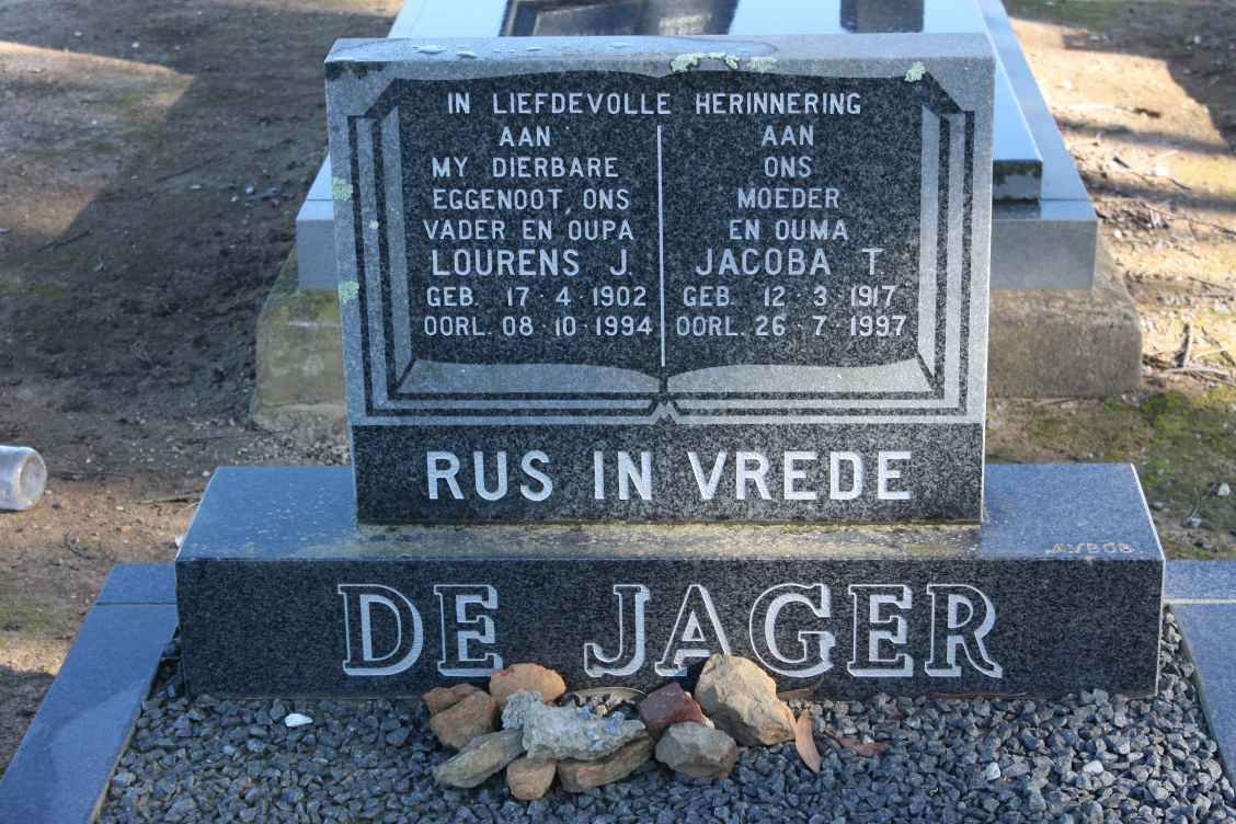 JAGER Lourens J., de 1902-1994 &amp; Jacoba T. 1917-1997