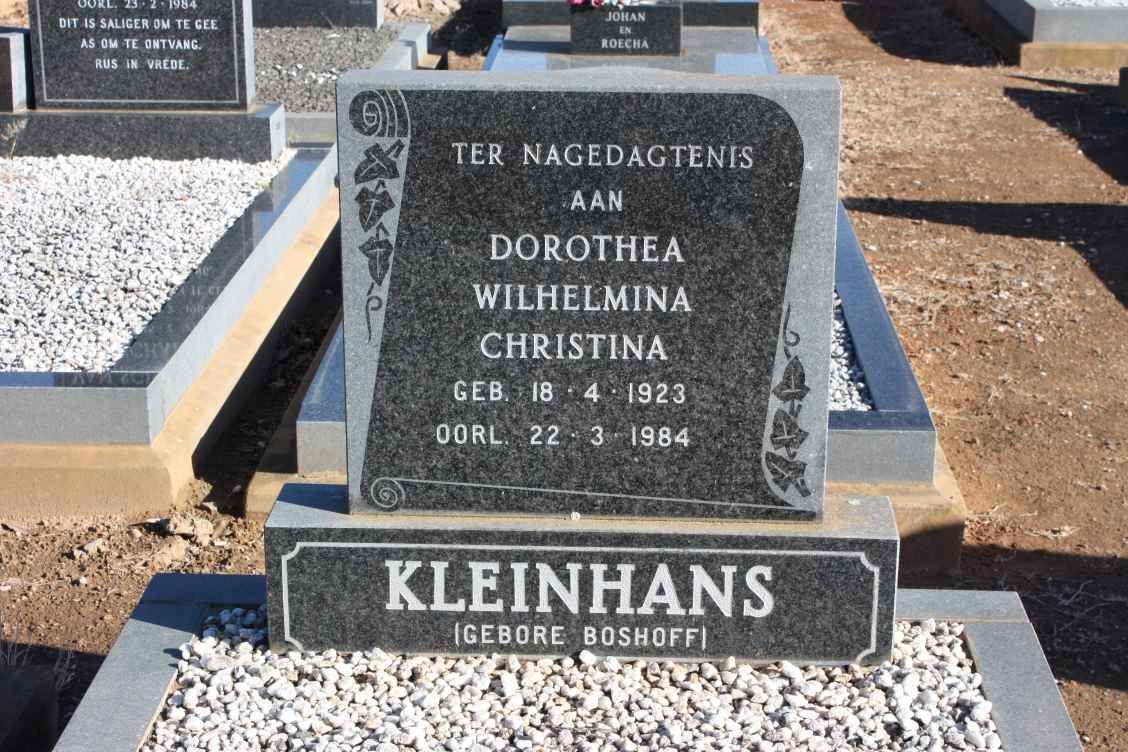 KLEINHANS Dorothea Wilhelmina Christina, nee BOSHOFF 1923-1984