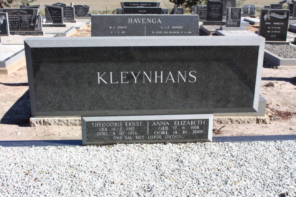 KLEYNHANS Theodoris Ernst 1915-1976 &amp; Anna Elizabeth 1918-2005