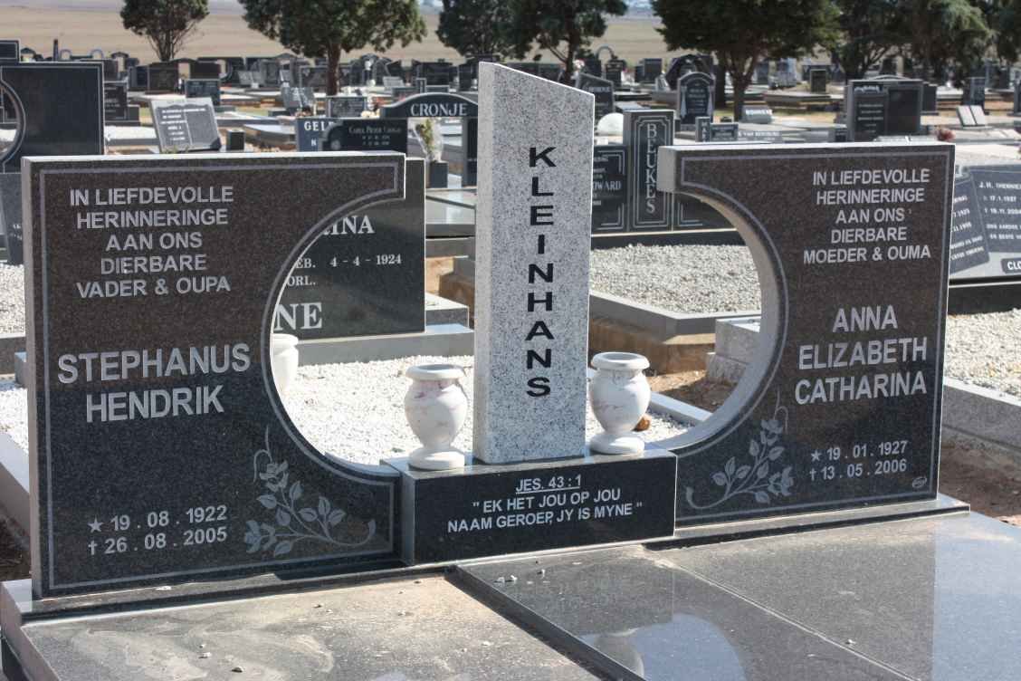 KLEINHANS Stephanus Hendrik 1922-2005 &amp; Anna Elizabeth Catrharina 1927-2006