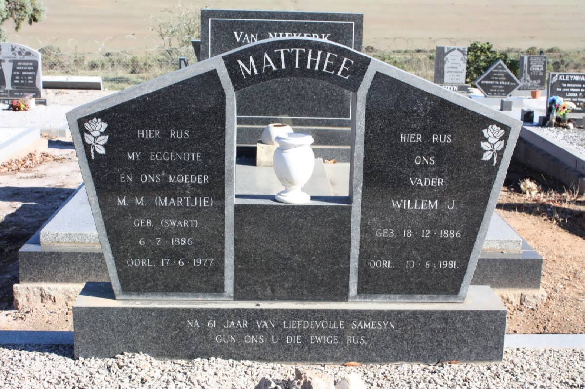 MATTHEE Willem J. 1886-1981 &amp; M.M. SWART 1896-1977