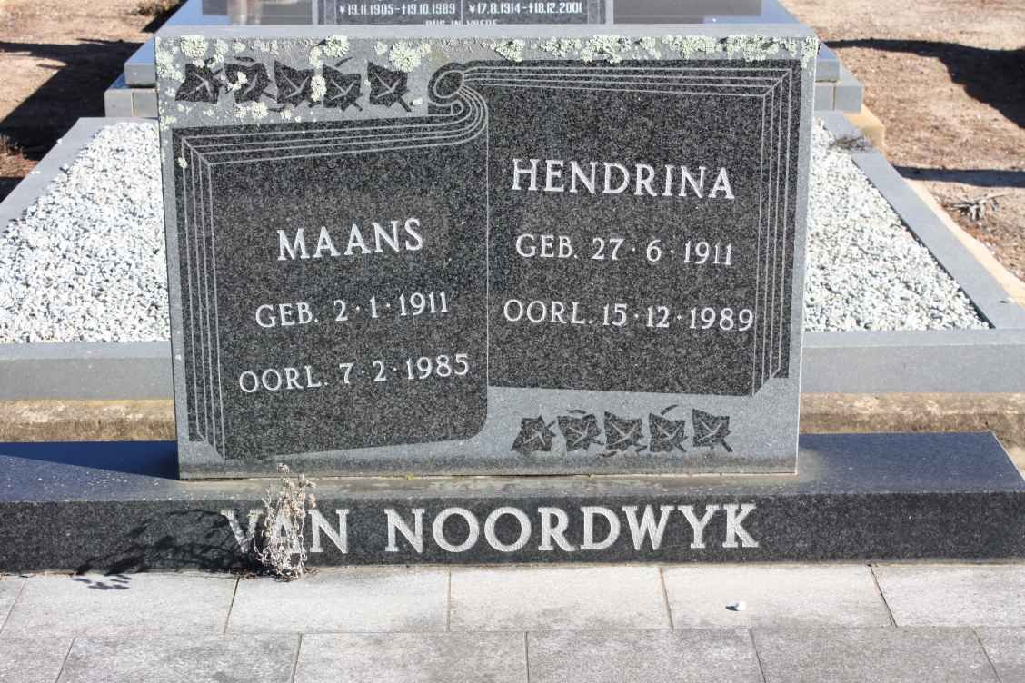 NOORDWYK Maans, van 1911-1985 &amp; Hendrina 1911-1989