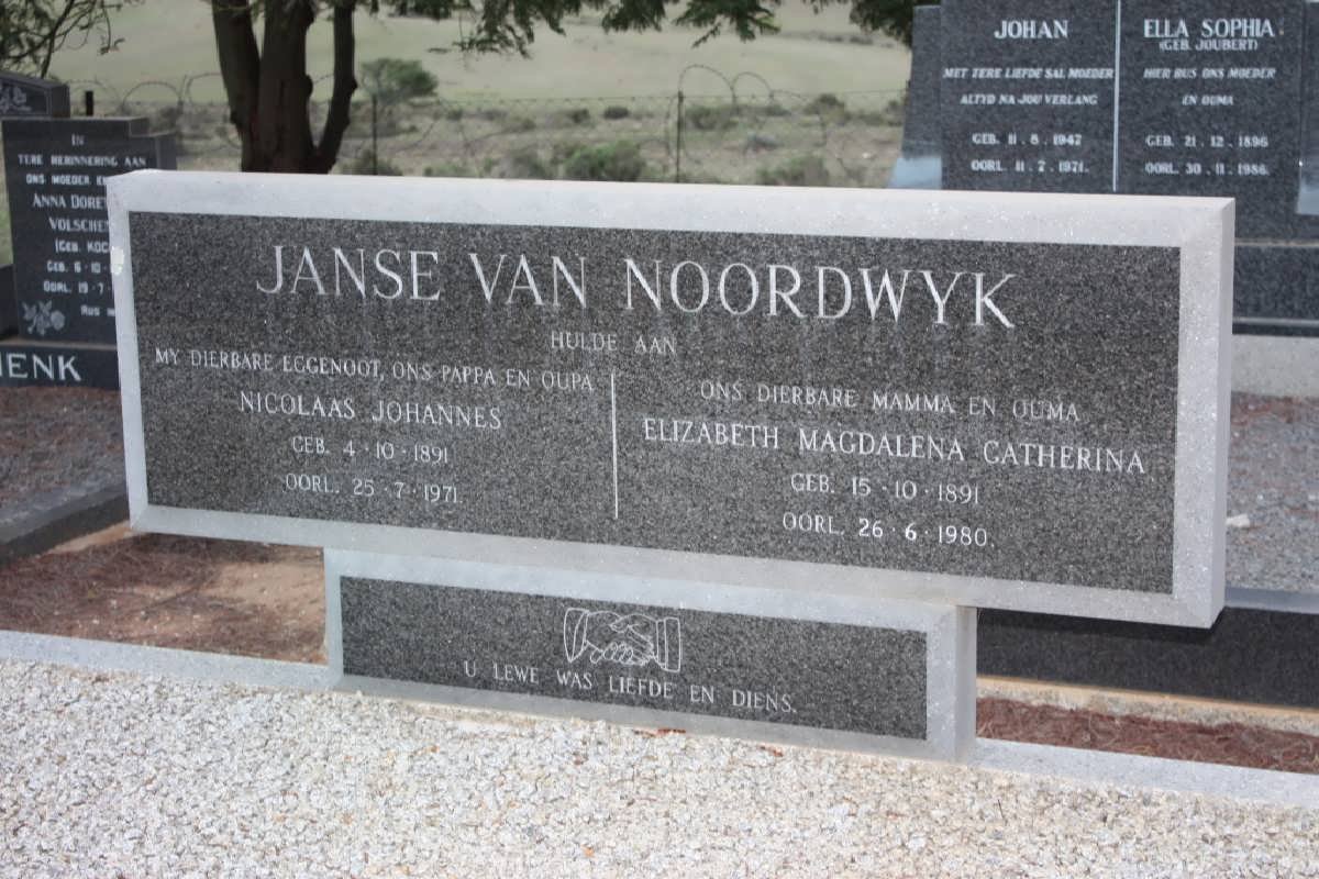 NOORDWYK Nicolaas Johannes, Janse van 1891-1971 &amp; Elizabeth Magdalena Catherina 1891-1980
