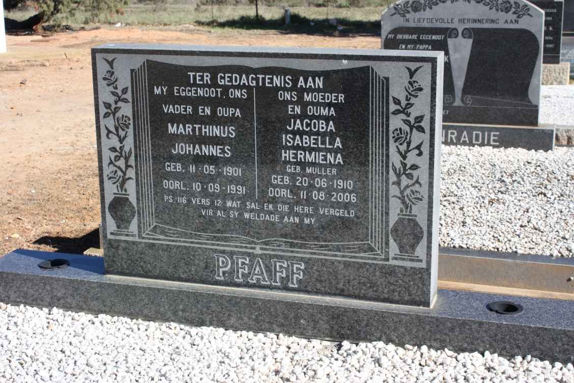 PFAFF Marthinus Johannes 1901-1991 &amp; Jacoba Isabella Hermien MULLER 1910-2006